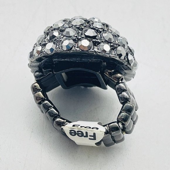Dark Faceted Rhinestone Dome Ring Gunmetal Stretch Glam Bling Sparkle Holiday - Picture 2 of 8